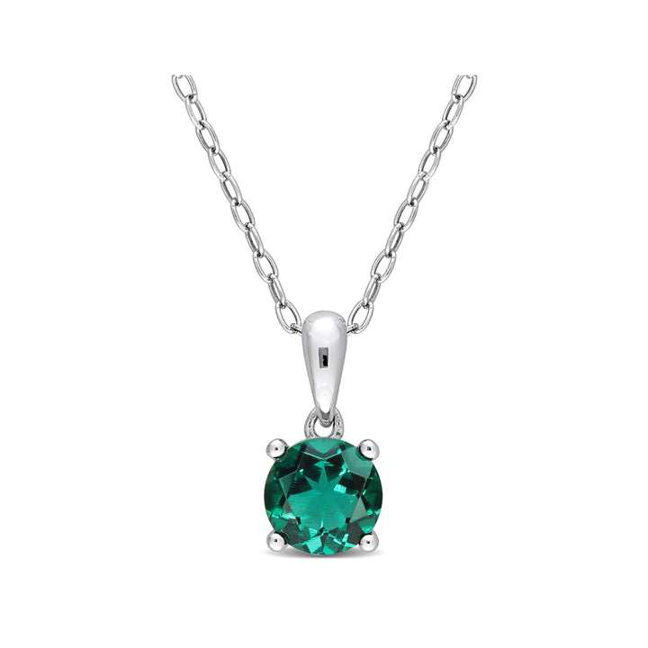 4/5 Carat (ctw) Lab-Created Emerald Solitaire Pendant Necklace in Sterling Silver with Chain Image 1