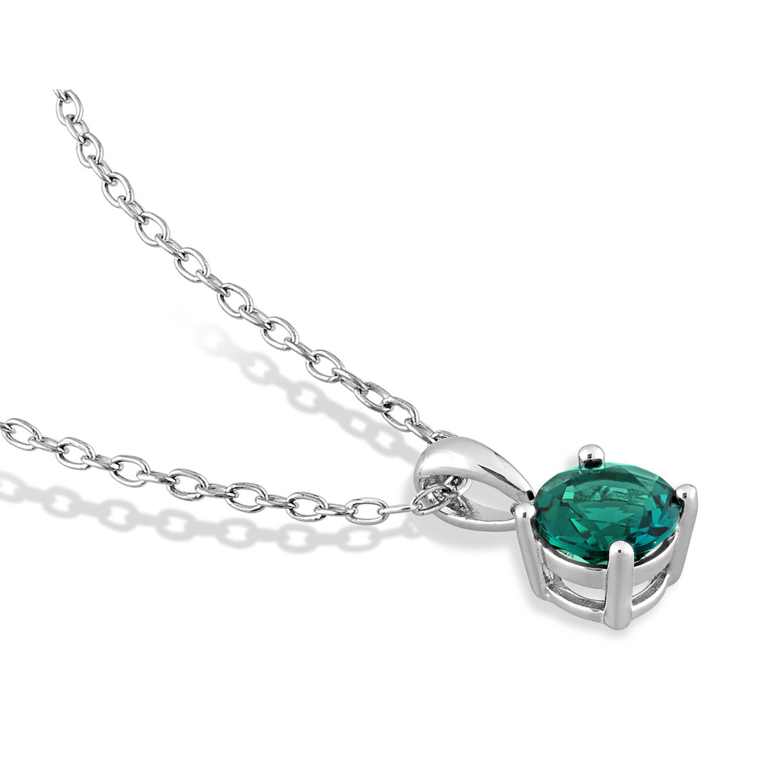 4/5 Carat (ctw) Lab-Created Emerald Solitaire Pendant Necklace in Sterling Silver with Chain Image 4