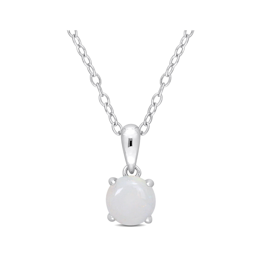 3/5 Carat (ctw) Opal Solitaire Pendant Necklace in Sterling Silver with Chain Image 1