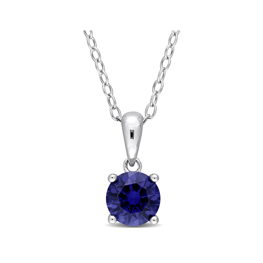 1.00 Carat (ctw) Lab-Created Blue Sapphire Solitaire Pendant Necklace in Sterling Silver with Chain Image 1