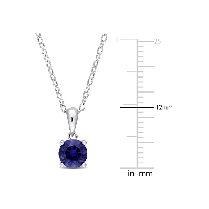 1.00 Carat (ctw) Lab-Created Blue Sapphire Solitaire Pendant Necklace in Sterling Silver with Chain Image 2