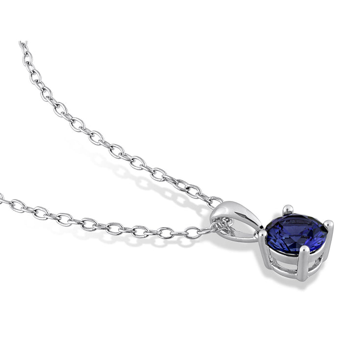 1.00 Carat (ctw) Lab-Created Blue Sapphire Solitaire Pendant Necklace in Sterling Silver with Chain Image 3