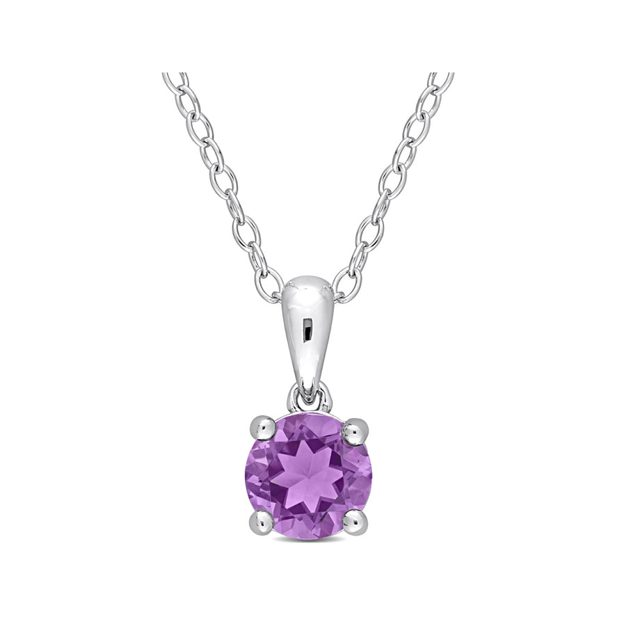 3/5 Carat (ctw) Amethyst Solitaire Pendant Necklace in Sterling Silver with Chain Image 1