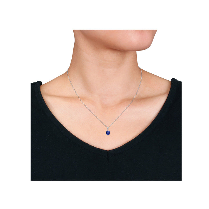 1.00 Carat (ctw) Lab-Created Blue Sapphire Solitaire Pendant Necklace in Sterling Silver with Chain Image 4