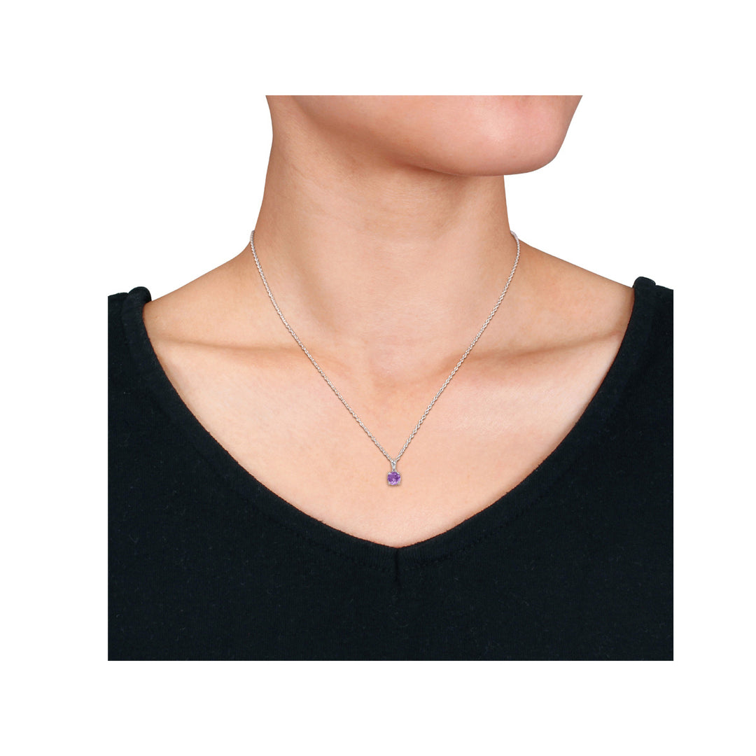 3/5 Carat (ctw) Amethyst Solitaire Pendant Necklace in Sterling Silver with Chain Image 2