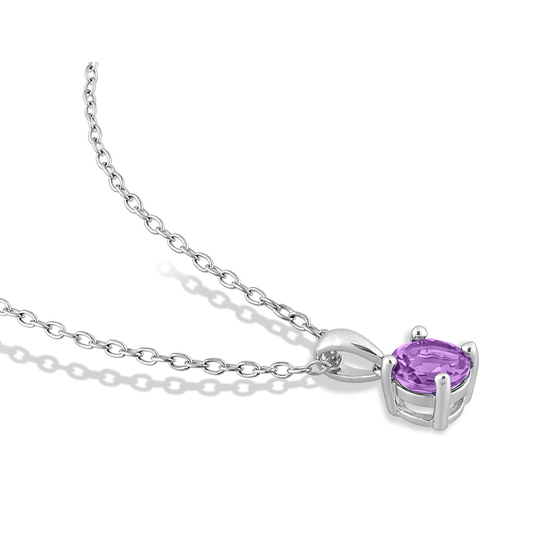 3/5 Carat (ctw) Amethyst Solitaire Pendant Necklace in Sterling Silver with Chain Image 4