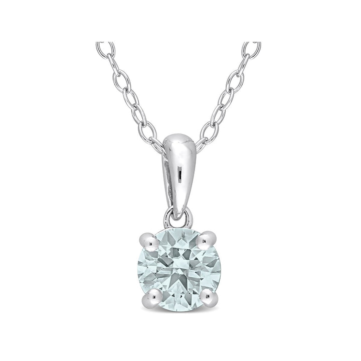 7/10 Carat (ctw) Aquamarine Solitaire Pendant Necklace in Sterling Silver with Chain Image 1