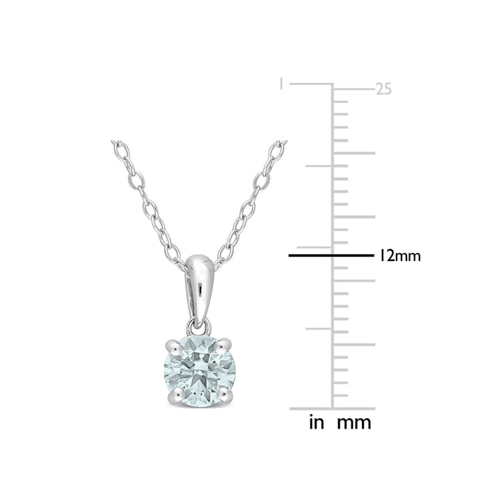 7/10 Carat (ctw) Aquamarine Solitaire Pendant Necklace in Sterling Silver with Chain Image 2