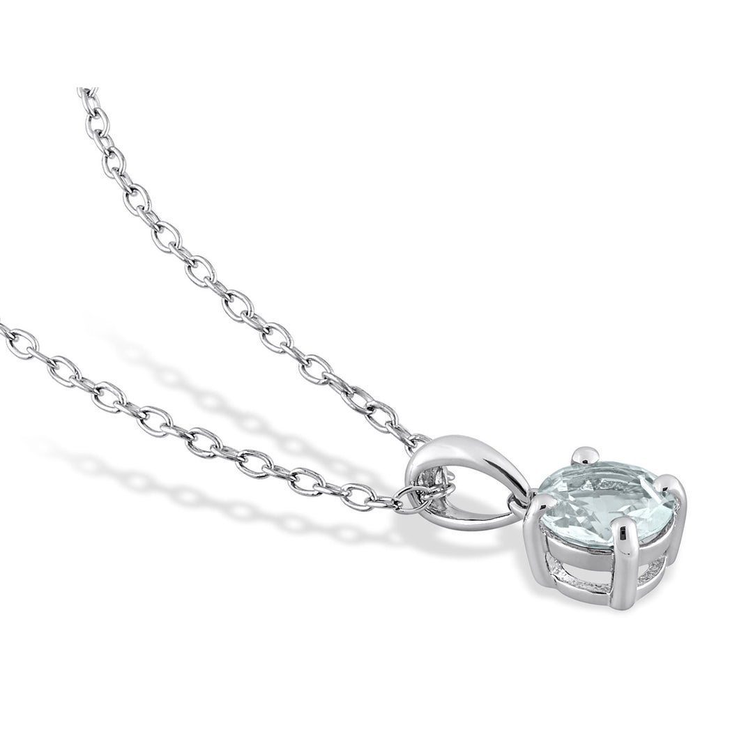 7/10 Carat (ctw) Aquamarine Solitaire Pendant Necklace in Sterling Silver with Chain Image 3