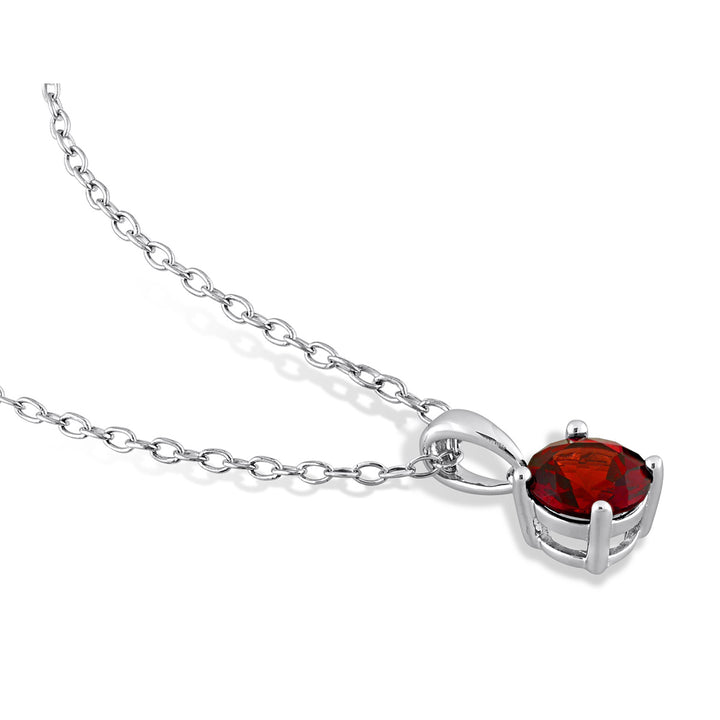 1.00 Carat (ctw) Garnet Solitaire Pendant Necklace in Sterling Silver with Chain Image 4