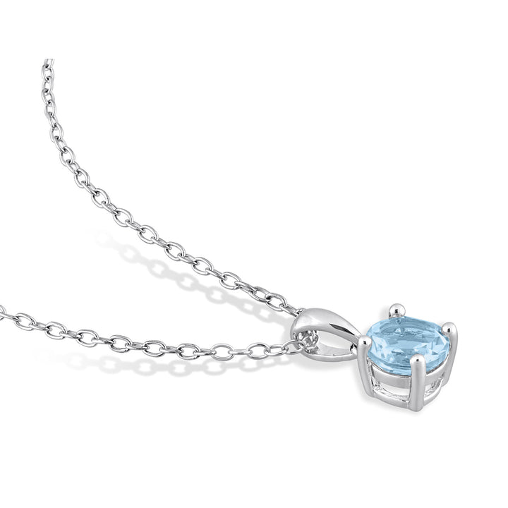 1.00 Carat (ctw) Blue Topaz Solitaire Pendant Necklace in Sterling Silver with Chain Image 4