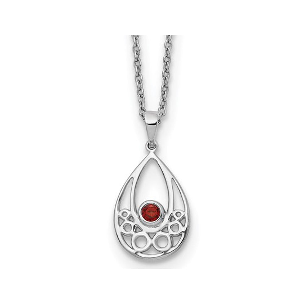 1/8 Carat (ctw) Garnet Drop Pendant Necklace in Sterling Silver with Chain Image 1