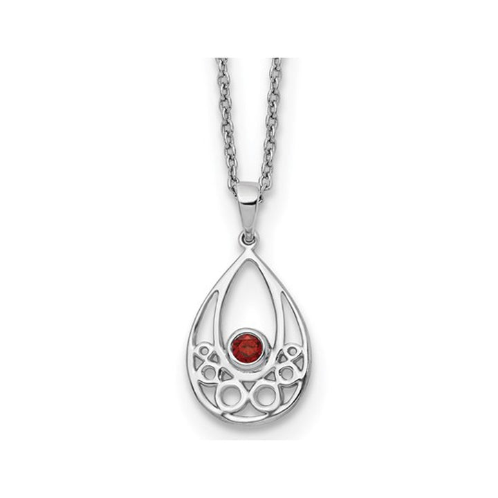 1/8 Carat (ctw) Garnet Drop Pendant Necklace in Sterling Silver with Chain Image 1