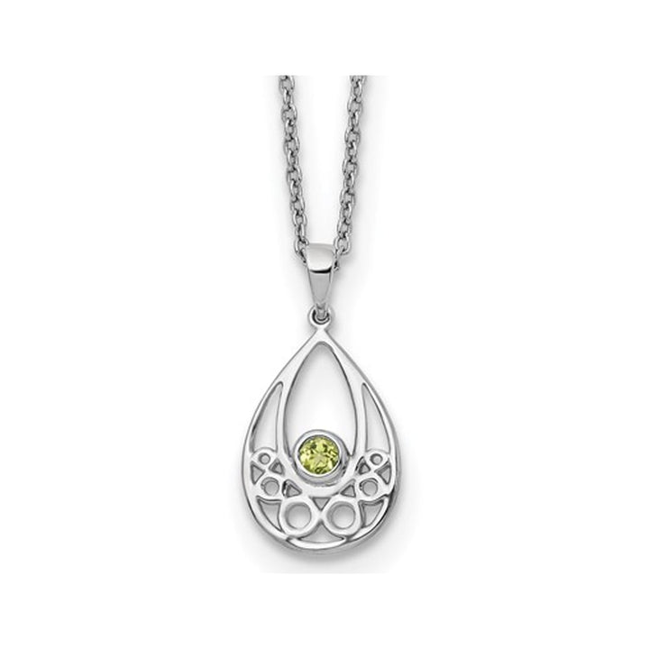 1/8 Carat (ctw) Green Peridot Drop Pendant Necklace in Sterling Silver with Chain Image 1