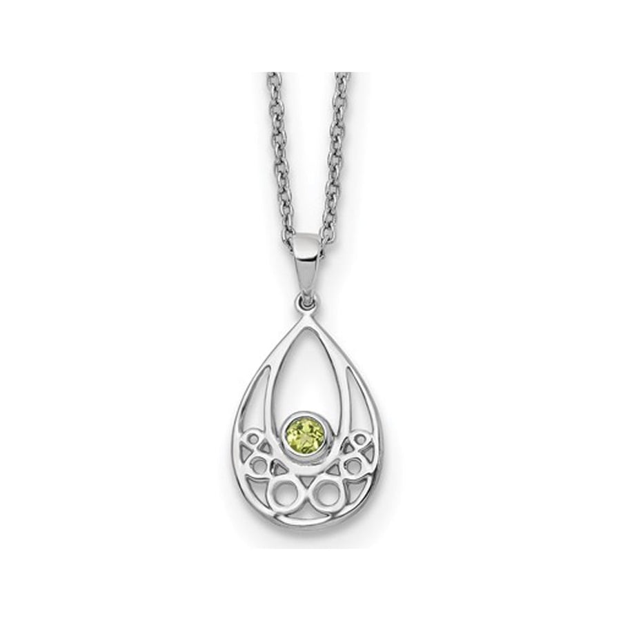 1/8 Carat (ctw) Green Peridot Drop Pendant Necklace in Sterling Silver with Chain Image 1