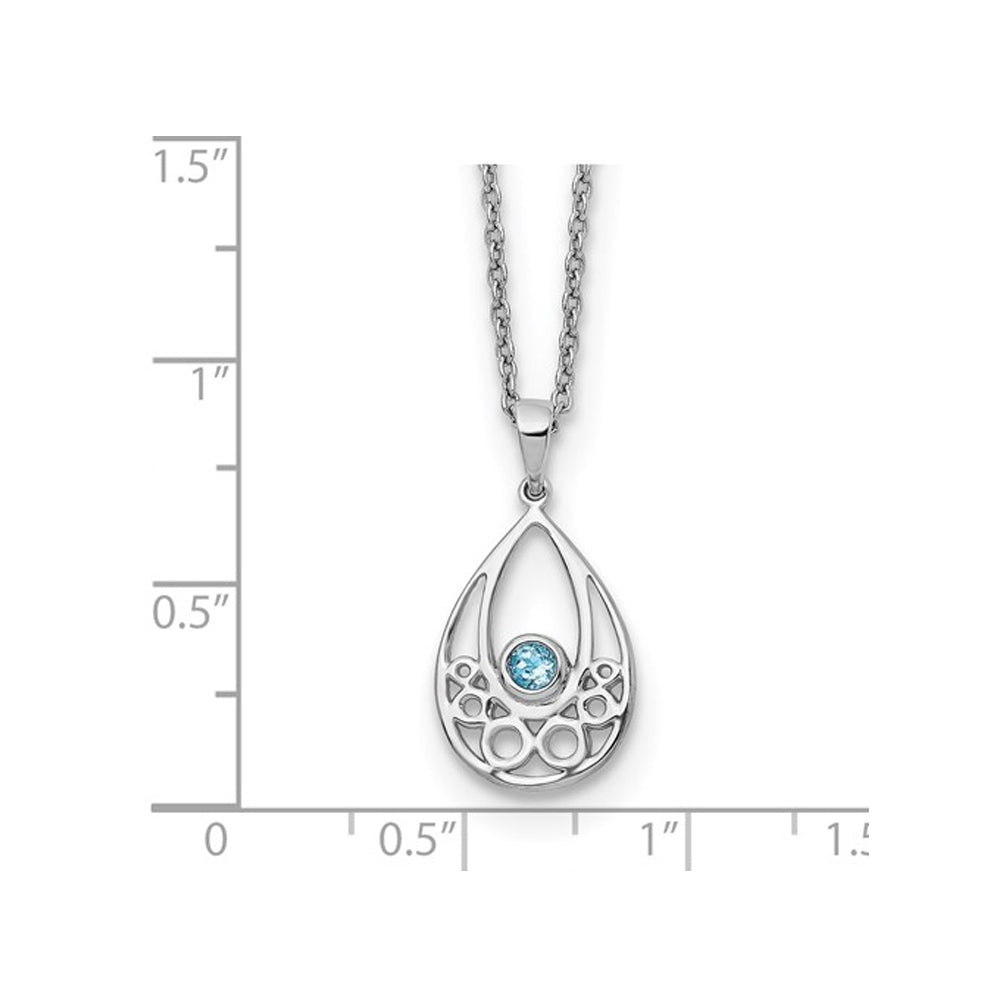 1/10 Carat (ctw) Blue Topaz Drop Pendant Necklace in Sterling Silver with Chain Image 2