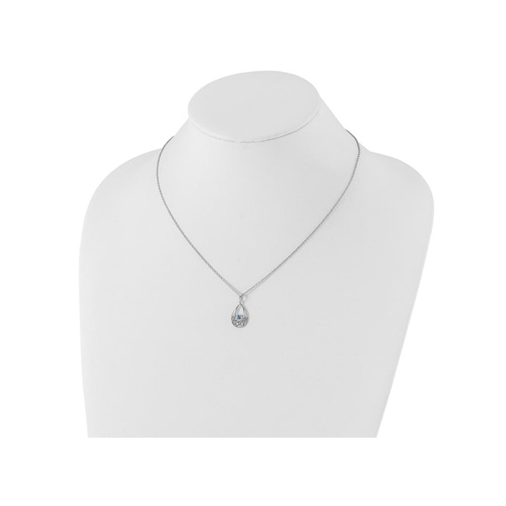1/10 Carat (ctw) Blue Topaz Drop Pendant Necklace in Sterling Silver with Chain Image 3
