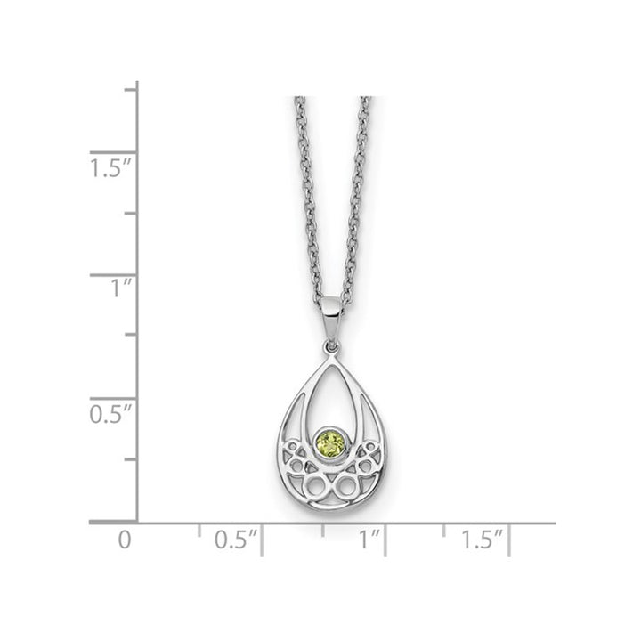 1/8 Carat (ctw) Green Peridot Drop Pendant Necklace in Sterling Silver with Chain Image 3