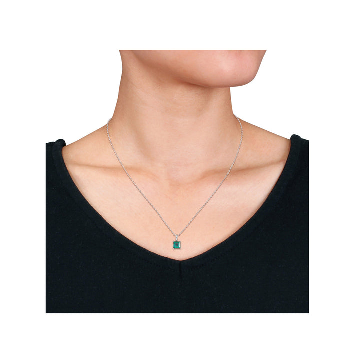 1.15 Carat (ctw) Princess-Cut Lab-Created Emerald Solitaire Pendant Necklace in Sterling Silver with Chain Image 2