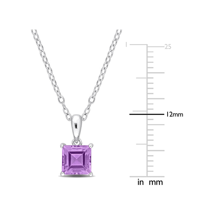 1.00 Carat (ctw) Princess-Cut Amethyst Solitaire Pendant Necklace in Sterling Silver with Chain Image 3