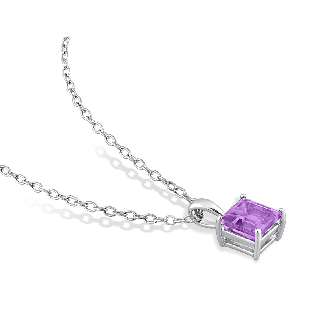 1.00 Carat (ctw) Princess-Cut Amethyst Solitaire Pendant Necklace in Sterling Silver with Chain Image 4
