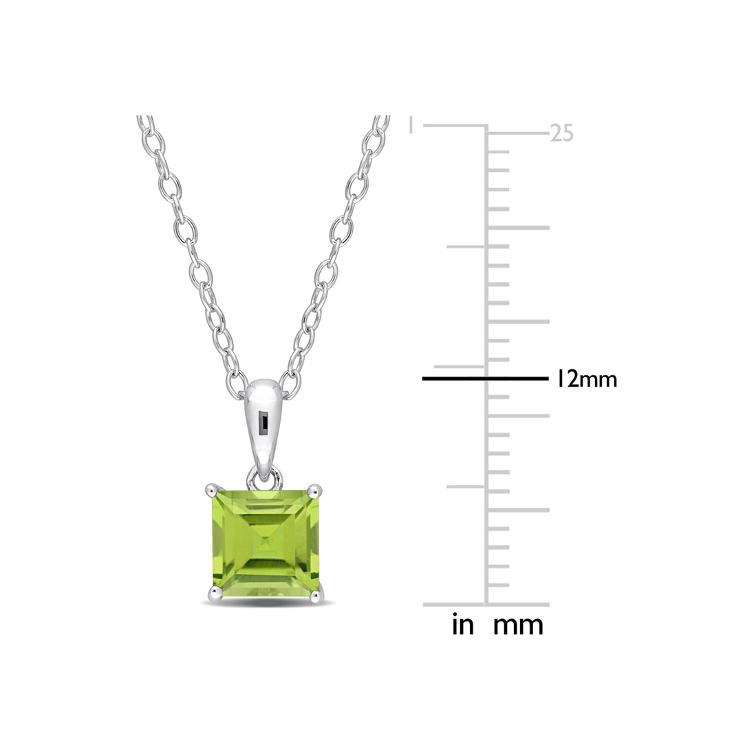 1.20 Carat (ctw) Princess-Cut Peridot Solitaire Pendant Necklace in Sterling Silver with Chain Image 3