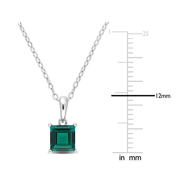 1.15 Carat (ctw) Princess-Cut Lab-Created Emerald Solitaire Pendant Necklace in Sterling Silver with Chain Image 4