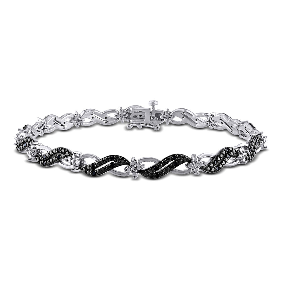 1/4 Carat (ctw) Black Diamond Tennis Infinity Bracelet in Sterling Silver (7.5 Inches) Image 1