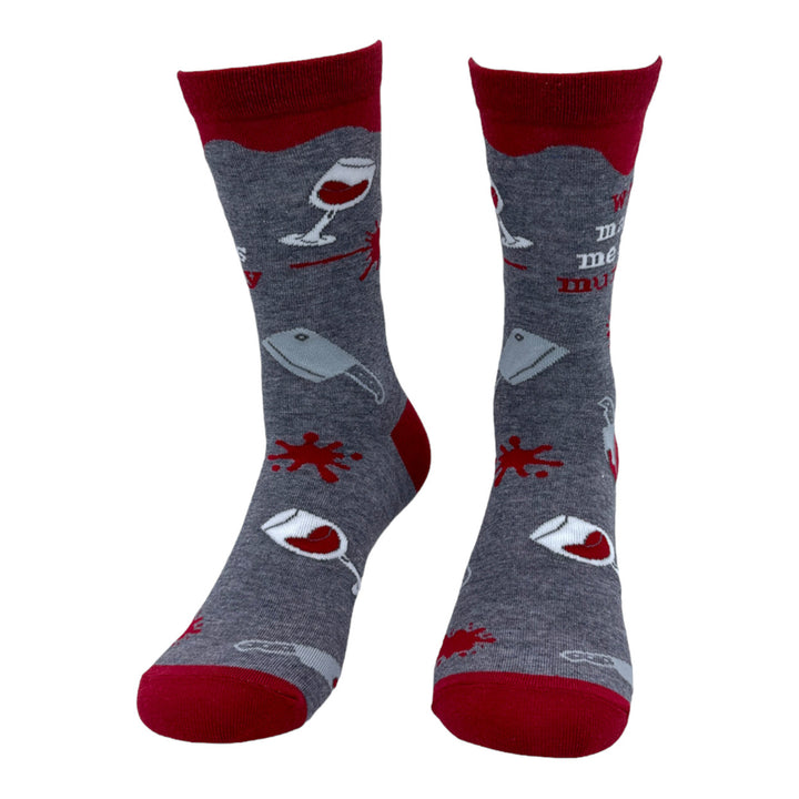 Womens Wine Makes Me Less Murdery Socks Funny Killer Drinking Footwear Image 4