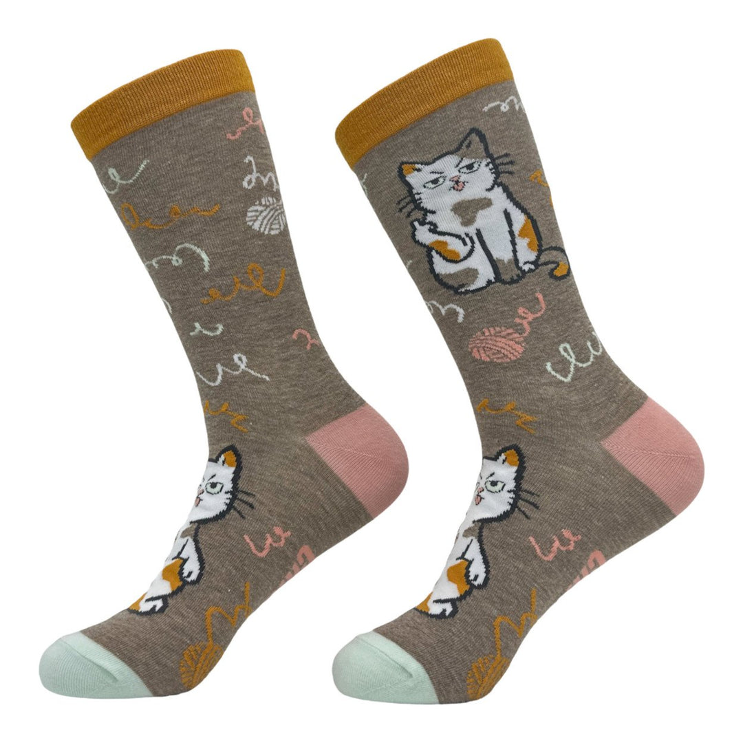 Womens Cat Flipping The Bird Socks Funny Jerk Mean Kitten Footwear Image 2