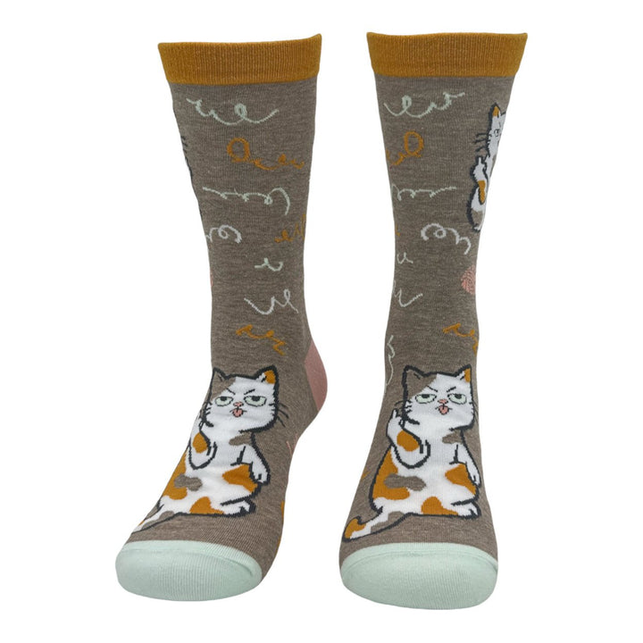 Womens Cat Flipping The Bird Socks Funny Jerk Mean Kitten Footwear Image 4