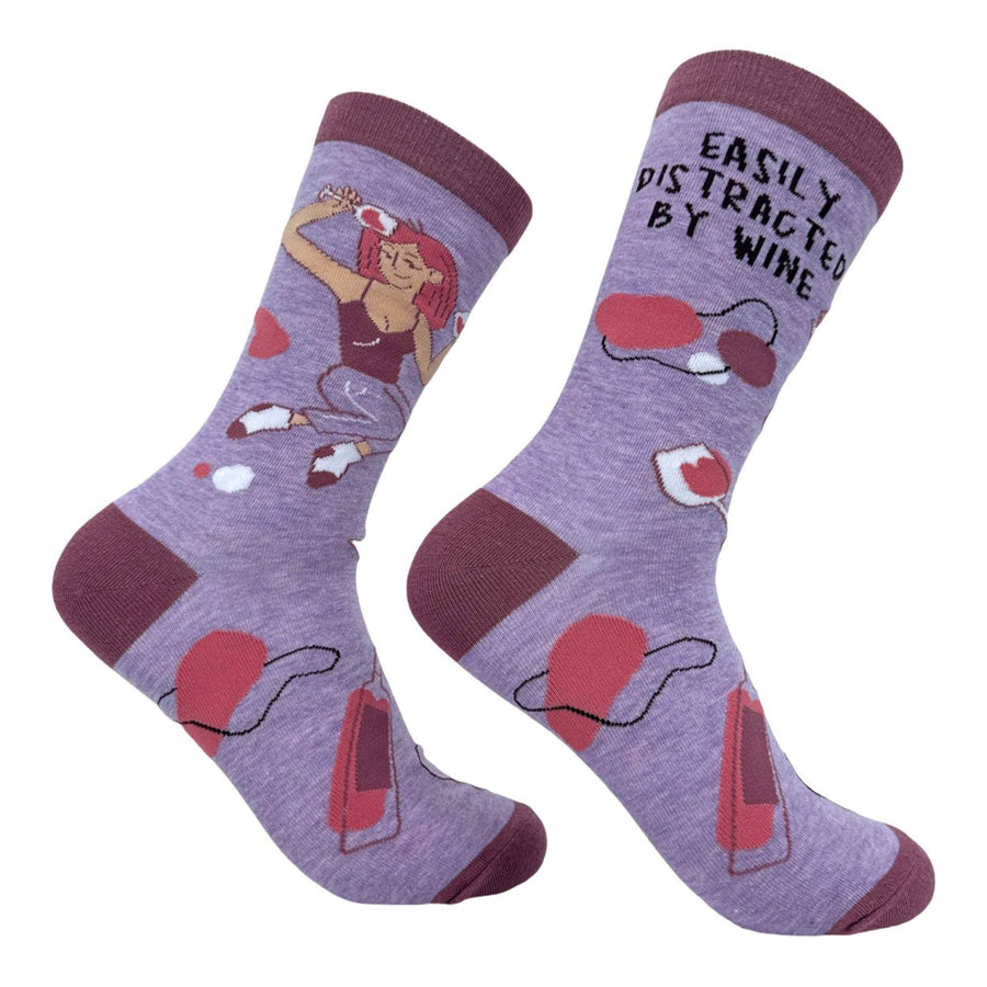 Womens Easily Distracted By Wine Socks Funny Cute Alcohol Drinking Lover Footwear Image 1