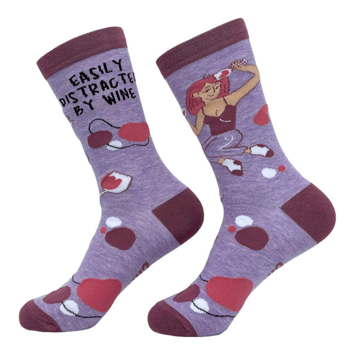 Womens Easily Distracted By Wine Socks Funny Cute Alcohol Drinking Lover Footwear Image 2