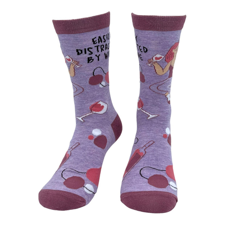 Womens Easily Distracted By Wine Socks Funny Cute Alcohol Drinking Lover Footwear Image 4