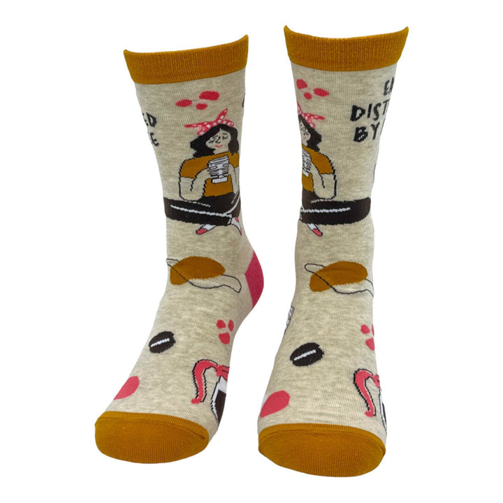 Womens Easily Distracted By Coffee Socks Funny Cute Caffeine Lovers Footwear Image 4