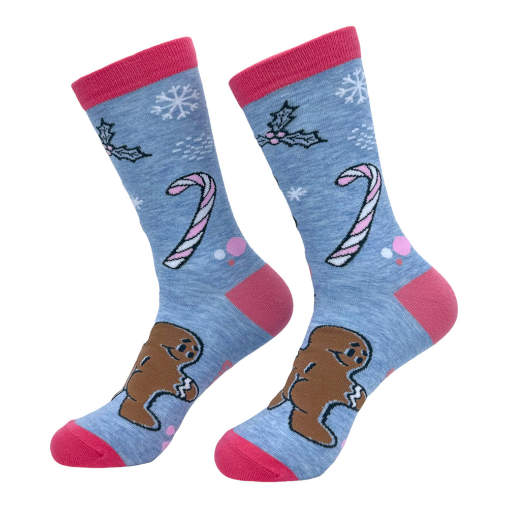 Womens Gingerbread Man Butt Socks Funny Naughty Xmas Treat Footwear Image 2