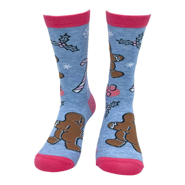 Womens Gingerbread Man Butt Socks Funny Naughty Xmas Treat Footwear Image 4