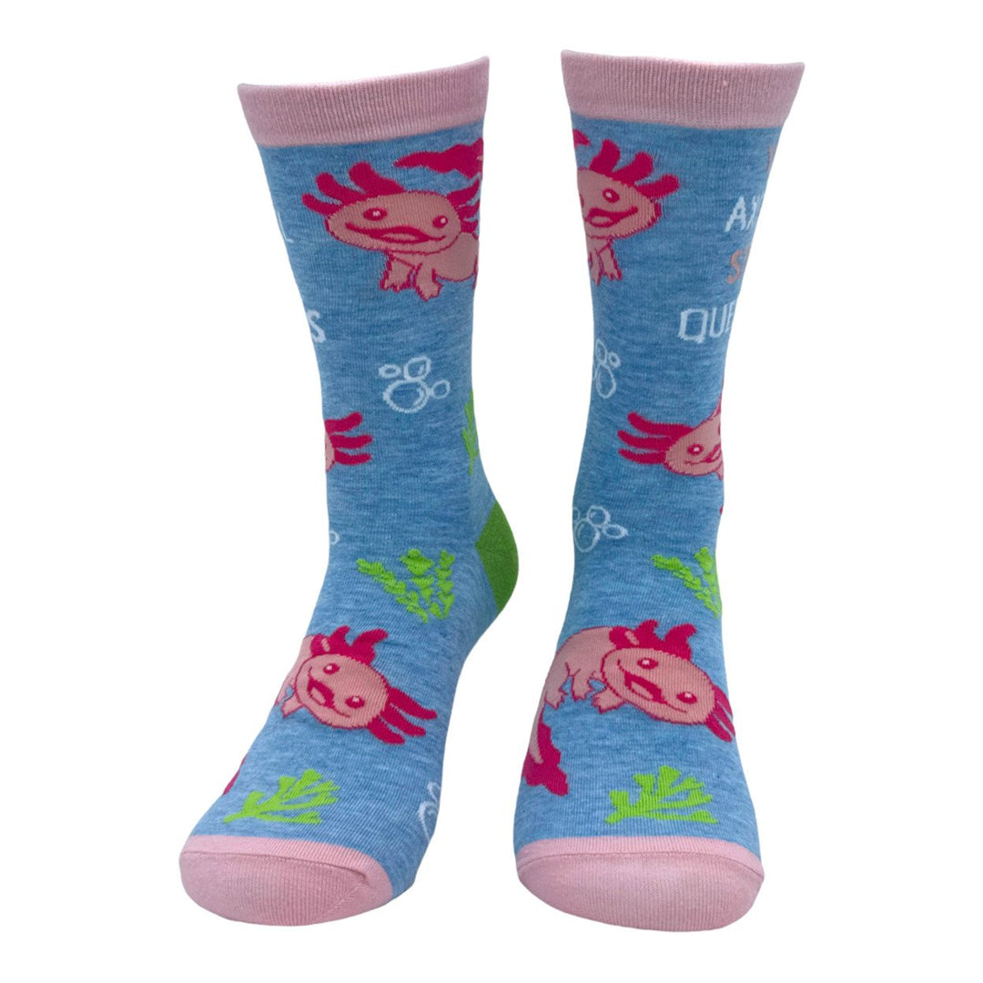 Womens You Axolotl Stupid Questions Socks Funny Cute Salamander Joke Footwear Image 4