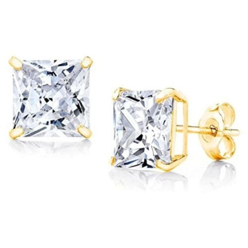 Paris Jewelry 10k Yellow Gold Plated Created White Sapphire CZ 1-2 Carat Square Stud Earrings Image 1