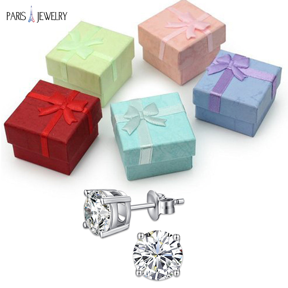 Paris Jewelry 10k White Gold 1 Ct Created White Sapphire CZ Stud Earrings Image 3