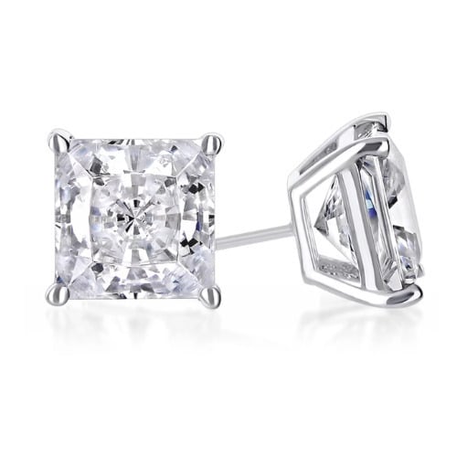 Paris Jewelry 10k White Gold Plated 1-2 Ct Created White Sapphire CZ Princess Cut Stud Earrings Image 1