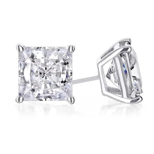 Paris Jewelry 10k White Gold 3 Ct Created White Sapphire CZ Princess Cut Stud Earrings Plated Image 1