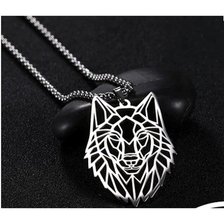 2 INCH STAINLESS STEEL CUT WOLF HEAD NECKLACE laser cut wolf jewelry JL735 Image 1