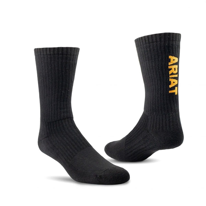 ARIAT Unisex Premium Ringspun Cotton Crew Work Socks Black 3-Pair Pack - AR2239-002  BLACK Image 1