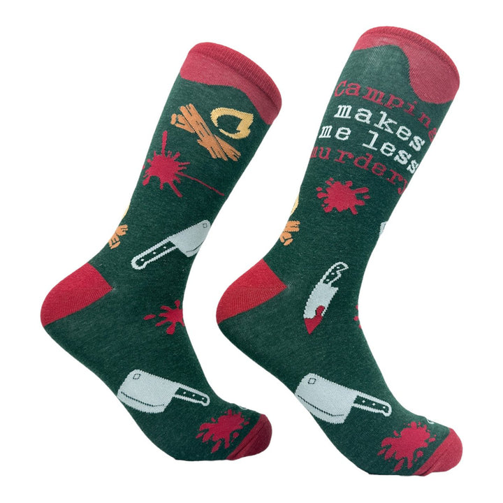 Mens Camping Makes Me Less Murdery Socks Funny Killer Outdoor Nature Lovers Footwear Image 1