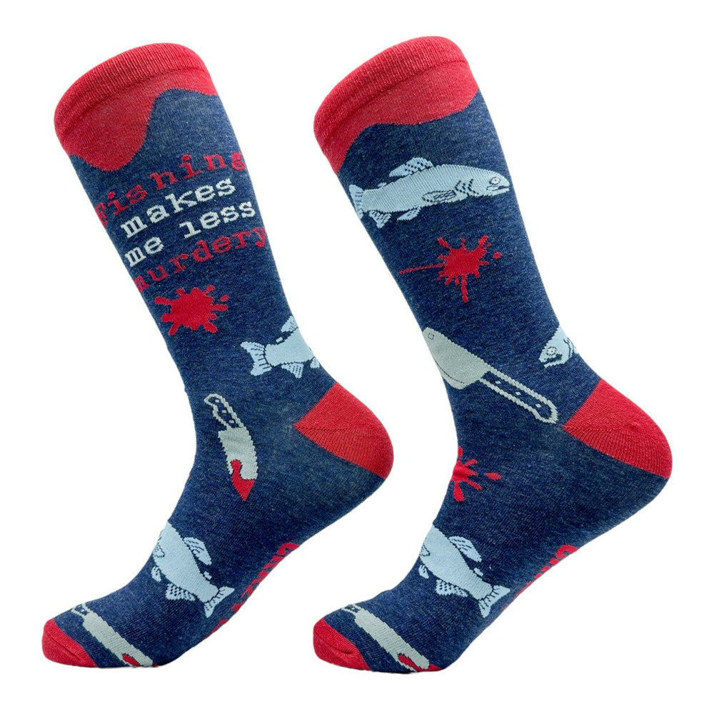 Mens Fishing Makes Me Less Murdery Socks Funny Fish Angler Footwear Image 2