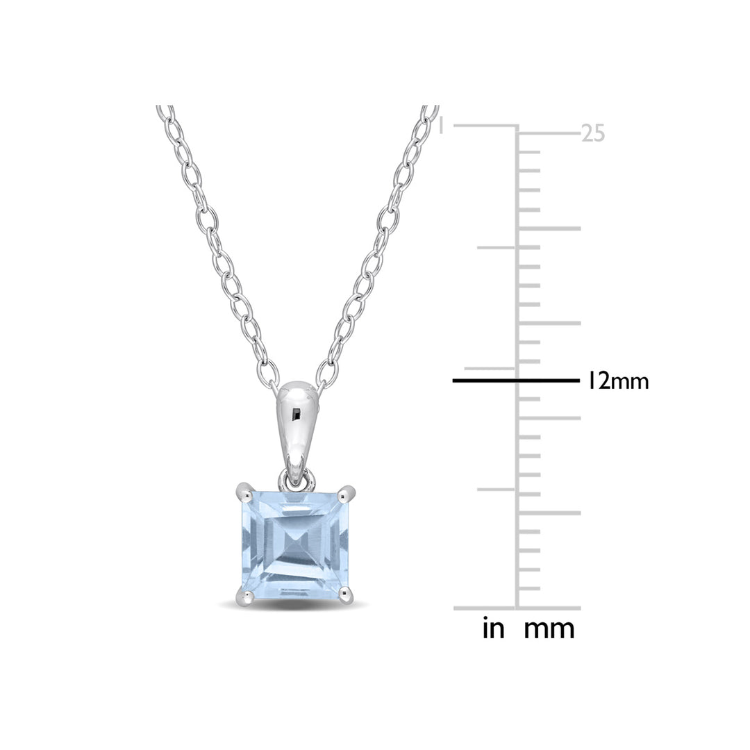 1.50 Carat (ctw) Princess-Cut Blue Topaz Solitaire Pendant Necklace in Sterling Silver with Chain Image 3