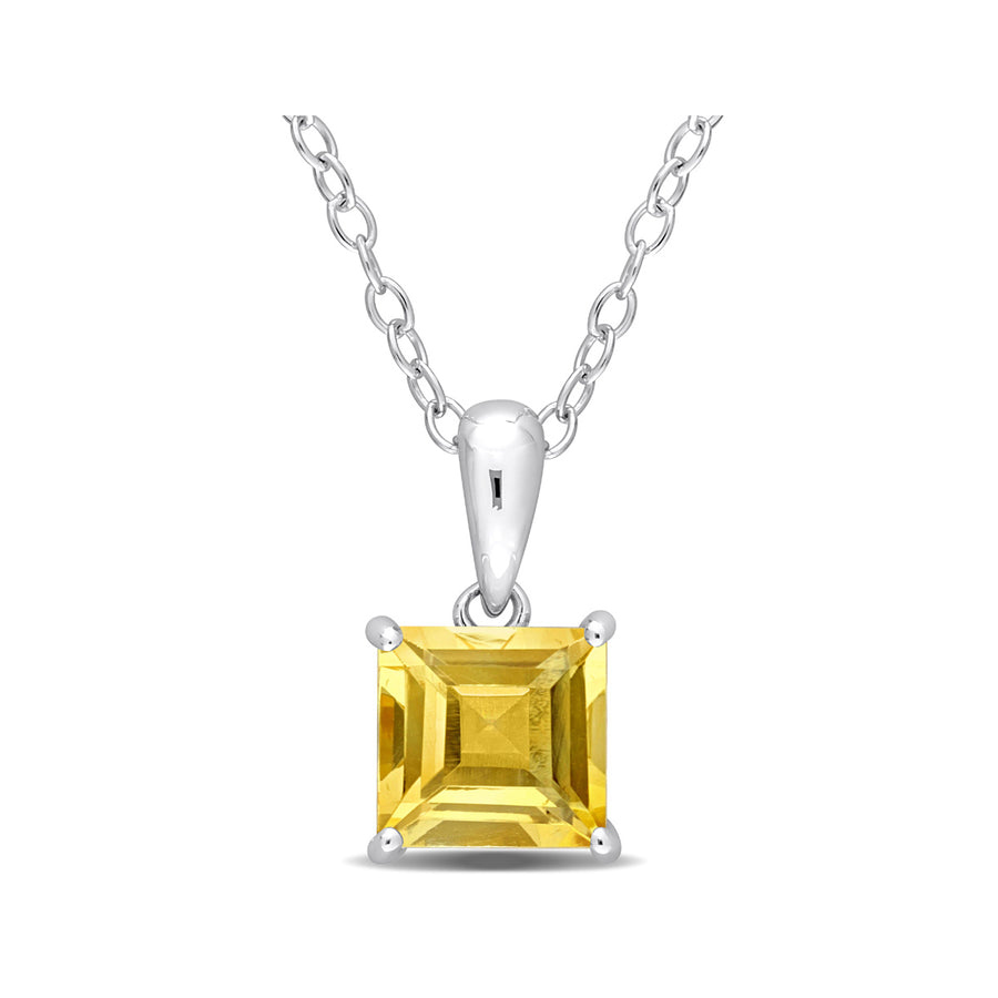 1.05 Carat (ctw) Princess-Cut Citrine Solitaire Pendant Necklace in Sterling Silver with Chain Image 1