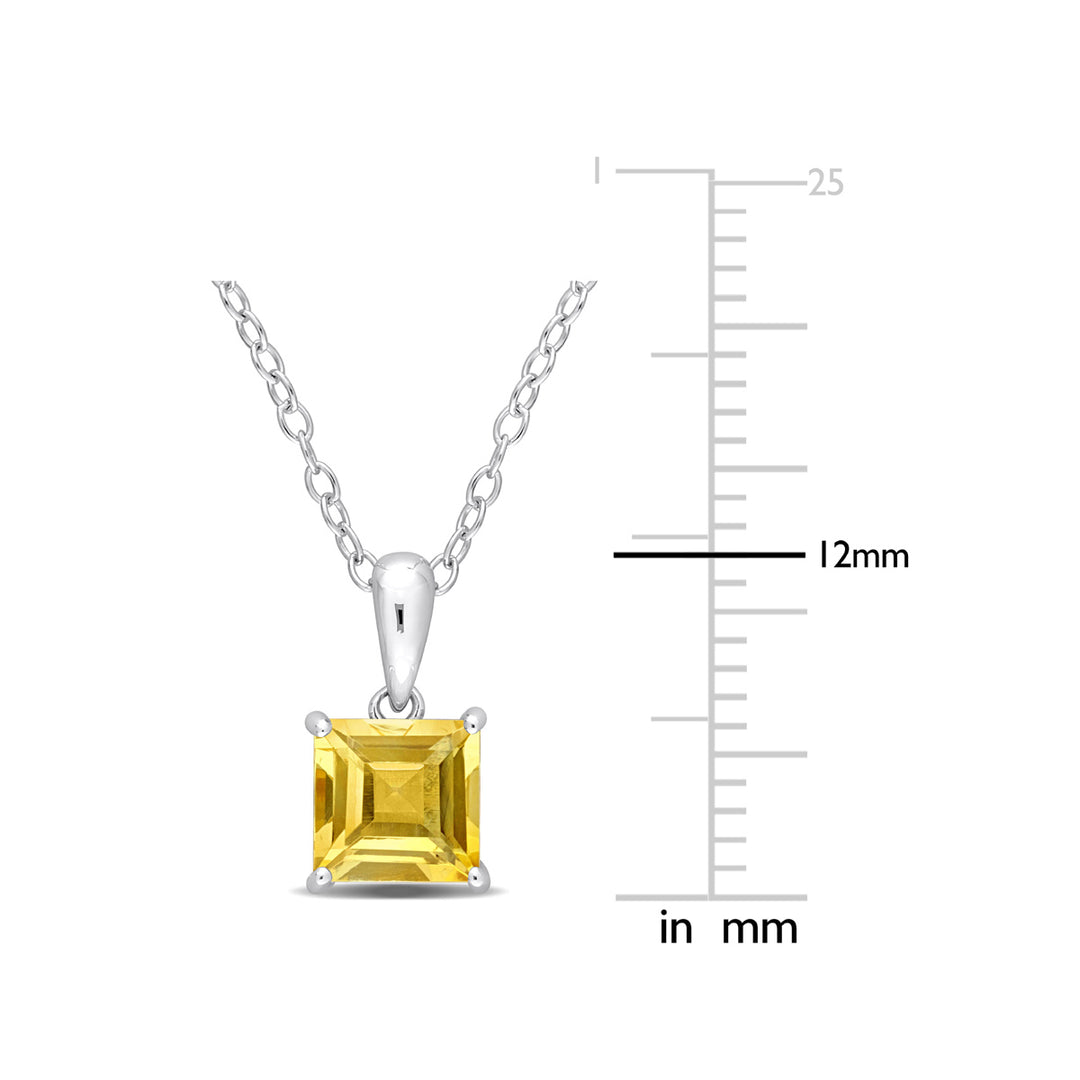 1.05 Carat (ctw) Princess-Cut Citrine Solitaire Pendant Necklace in Sterling Silver with Chain Image 3