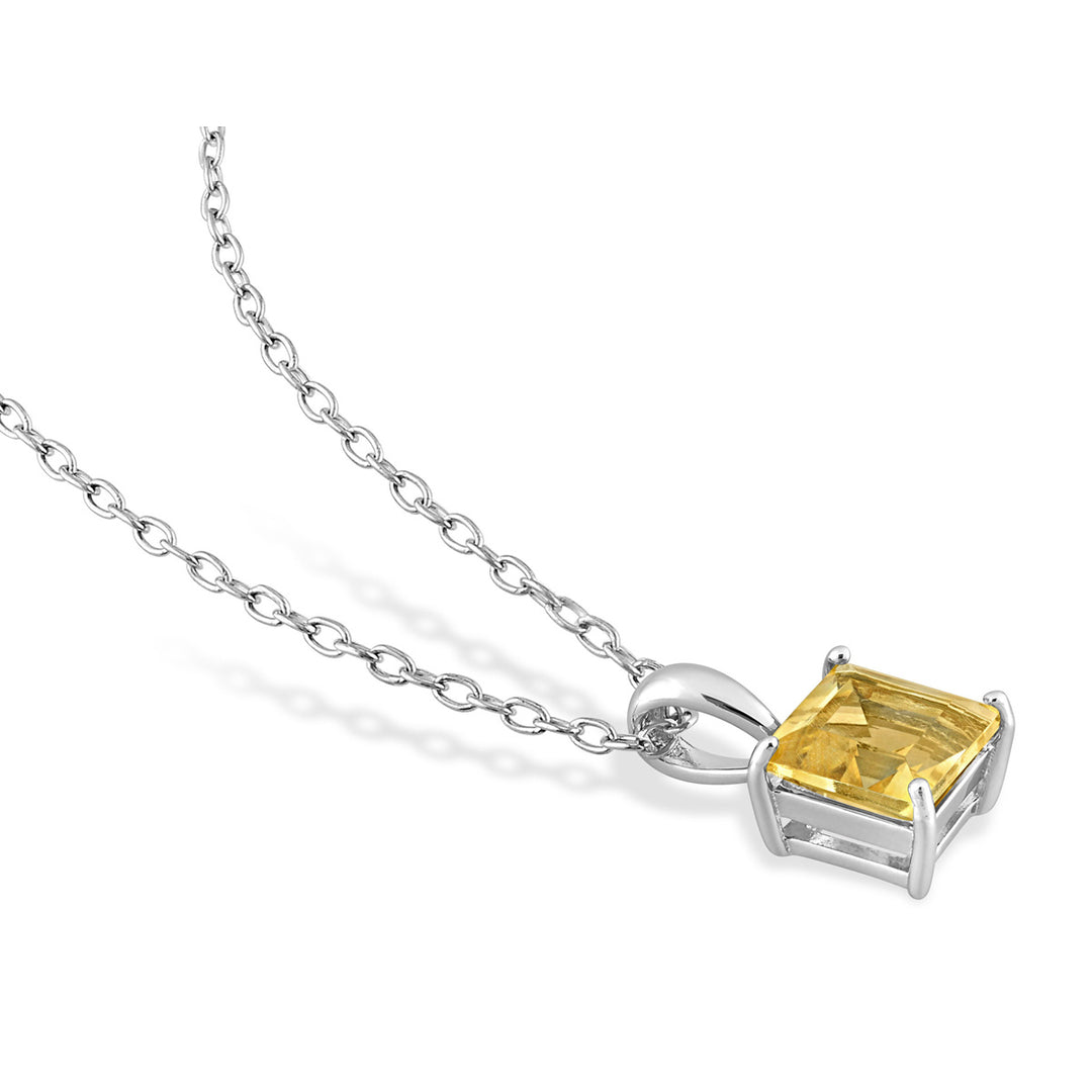 1.05 Carat (ctw) Princess-Cut Citrine Solitaire Pendant Necklace in Sterling Silver with Chain Image 4